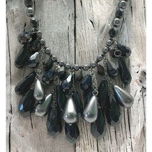 Chicos Necklace Statement Teardrop Beaded Chunky Black Gray 20&quot; Gothcore - £16.03 GBP