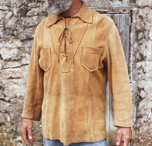 Western Wear Mountain Man Rendezvous Buckskin Leather Handmade Cowboy Pullover - £52.54 GBP+