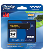 Brother TZ344 3/4&quot; 18mm Ptouch gold on black label tape PT-H300 PT-2030 ... - £41.68 GBP