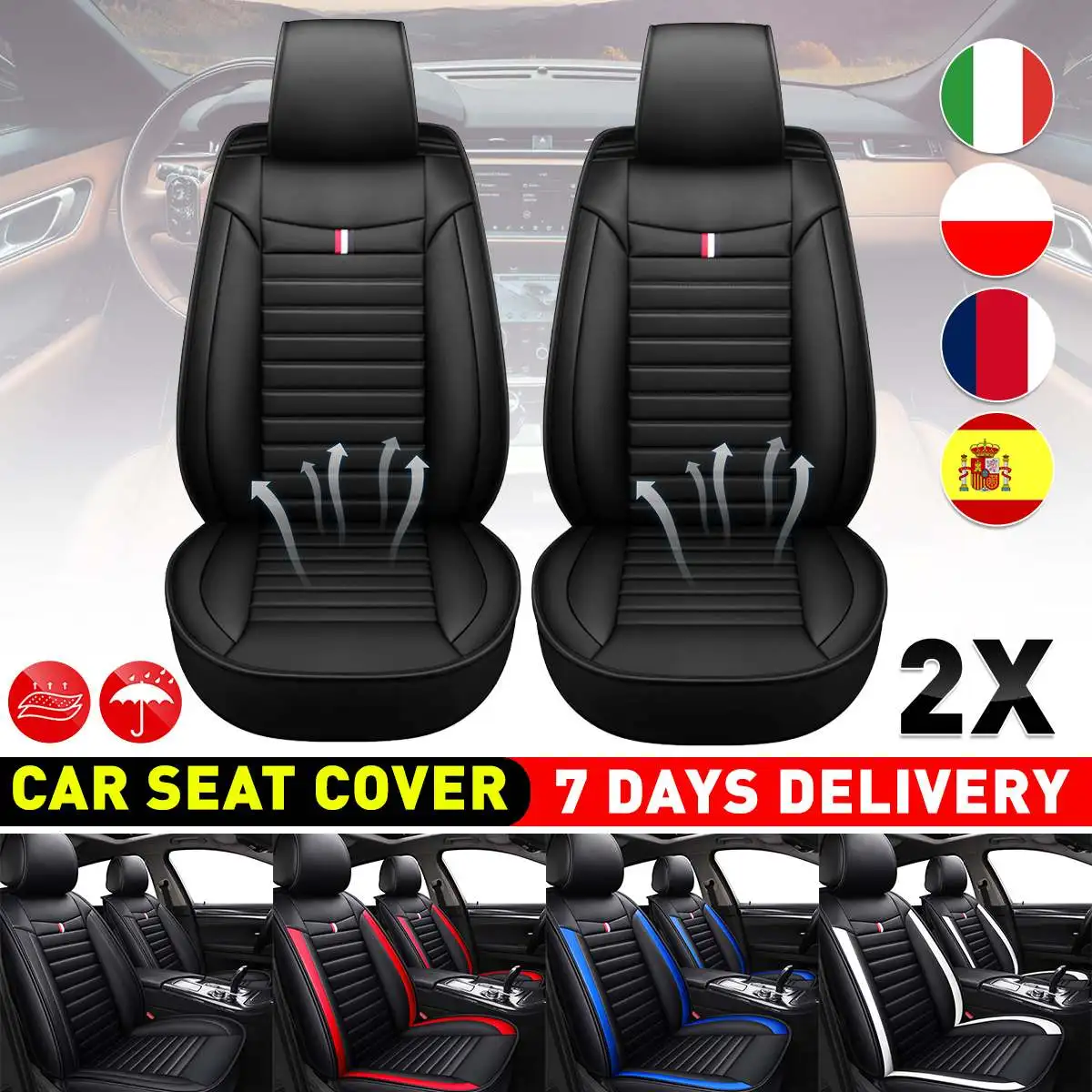 2pcs Universal Car Seat Covers Set Front Rear Seat Covers Leather Cushion Car - £27.58 GBP+
