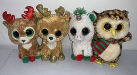 Christmas Ty Beanie Baby Boo Lot of 4 Wise Candy Cane Alpine Glitzy - $24.06