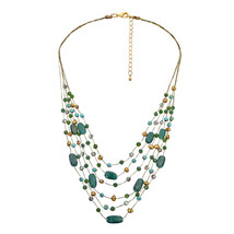 Vibrant Layers Deep Green Aventurine and Freshwater Pearl Mix Strands Necklace - £24.66 GBP
