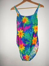 CATALINA Floral Pink Yellow Blue Green TIE DYE BATHING Swim SUIT Size M 38 - $11.88