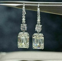 4.55Ct Emerald Cut VVS1/D Diamond Drop &amp; Dangle Earrings 14K White Gold Finish - £179.45 GBP