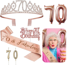 70Th Birthday Decorations for Her - 5Pcs Gifts Including 70Th Tiara Crown, Sash, - £16.68 GBP