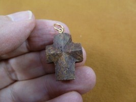 (CR501-6) 15/16&quot; oiled Fairy Stone Pendant CHRISTIAN CROSS Staurolite Crystal - £27.20 GBP