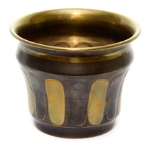 Two Tone Solid Brass Small Planter 5&quot; Diameter India Vintage - £15.60 GBP