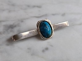 Mens Vintage Estate Sterling Silver Southwestern Turquoise Tie Clip 4.7g E7321 - £31.82 GBP