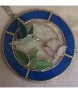 Leaded Glass Raised Hummingbird Suncatcher Window Decor Round 6.5&quot; chain - $45.05 CAD