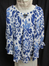 &quot;&quot;Blue &amp; White Bold Print - Peasant Style&quot;&quot; - Pull Over Top - Size M - I-N-C - £6.95 GBP