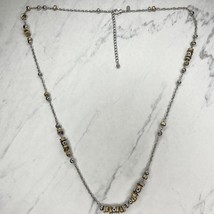 Chico&#39;s Silver and Gold Tone Barrel Beaded Rhinestone Long Necklace - £13.42 GBP