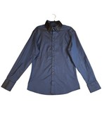 Doramafi Sicilia Mens XXL Dress Shirt Long Sleeve Blue Black Double Collar - $14.36
