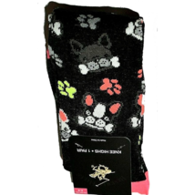 New Funky Novelty-PUPPY Dog Knee High SOCKS-Black Pink Paw Print Party Accessory - £4.48 GBP