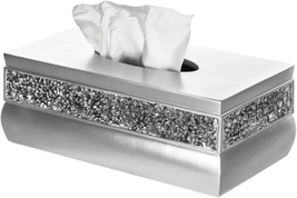 Creative Scents Silver Tissue Box Cover Rectangular - Decorative Bling Tissue Bo - £45.87 GBP