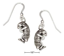 Sterling Silver Sea Otter with Synthetic Opal Chip Dangle Earrings on French Wir - £113.56 GBP