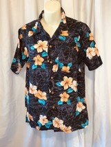 M Vtg Paul Howard California Hawaiian Aloha Shirt Mens Black Orange Hibiscus GUC - £12.09 GBP