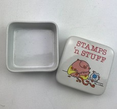 Vintage 80s Ziggy Tom Wilson Stamps &#39;N Stuff Square Glass Trinket Dish Organize - £20.29 GBP