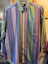 Tommy Hilfiger Men’s M Purple Green Striped LS Button Down Colorful Cotton Shirt - £11.52 GBP