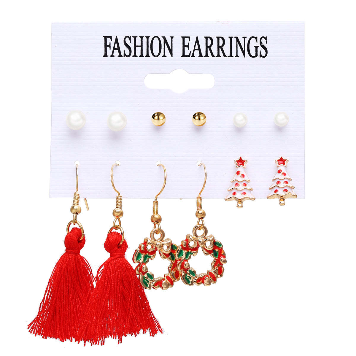 Pearl & Enamel 18K Gold-Plated Christmas Tree Earrings Set - $14.99