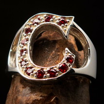 Excellent crafted Women&#39;s Sterling Silver Initial Ring Bold Letter C - 12 red CZ - £52.56 GBP