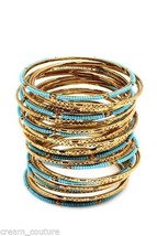 Amrita Singh Eileen Turquoise & Gold 33 Piece Bangle Set Size 8 NEW $100 BBM679 - $37.79