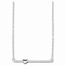 10kt White Gold Womens Round Diamond Heart Bar Necklace 1/10 Cttw - £218.42 GBP