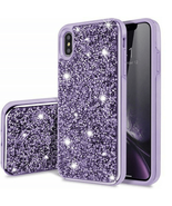 Dual-Layer Glitter Rubber Case for iPhone XR 6.1&quot; PURPLE - £4.69 GBP
