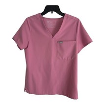 Figs Womens Scrub  Shirt Adult Size Small Pink Short Sleeve V Neck Pockets Nurse - £18.94 GBP