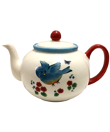 Vintage Handpainted Blue Bird Butterfly Teapot Fishs Eddy NY 1990s Tea Pot - £45.41 GBP