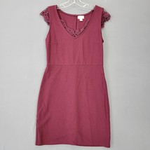 Decree Women Dress Size M Purple Stretch Midi Preppy Ruffle Lace Sleevel... - £11.98 GBP