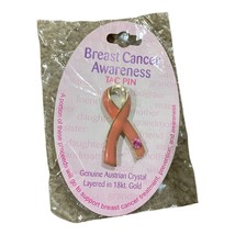 Breast Cancer Awareness Pink Tac Ribbon Pin Austrian Crystal 18kt Gold *New - £3.18 GBP