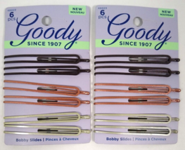 Lot Of 2 Packs Goody Bobby Pin Slides 6 Count Each 2.5&quot; Long Assorted Colors - £11.78 GBP