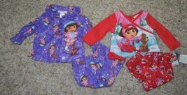 Girls Pajamas Dora Explorer 4 Pc Fleece Long Sleeve Shirt &amp; Pants- 12 months - £12.39 GBP