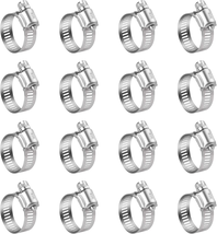 Stainless Steel Hose Clamps - 16 Pack Worm Gear Drive Hose Clamps SAE 12 Clampin - £16.66 GBP