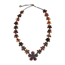 Tropical Flowers Mother of Pearl Statement Cotton Rope Necklace - $20.58