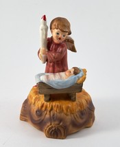 Musical Figurine Child Angel Over Baby In Manger Wind Up Religious Ceramic - £10.21 GBP