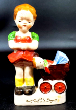 Vintage Porcelain Doll Girl with Baby Doll in Carriage Hand Painted Collectible - £19.35 GBP