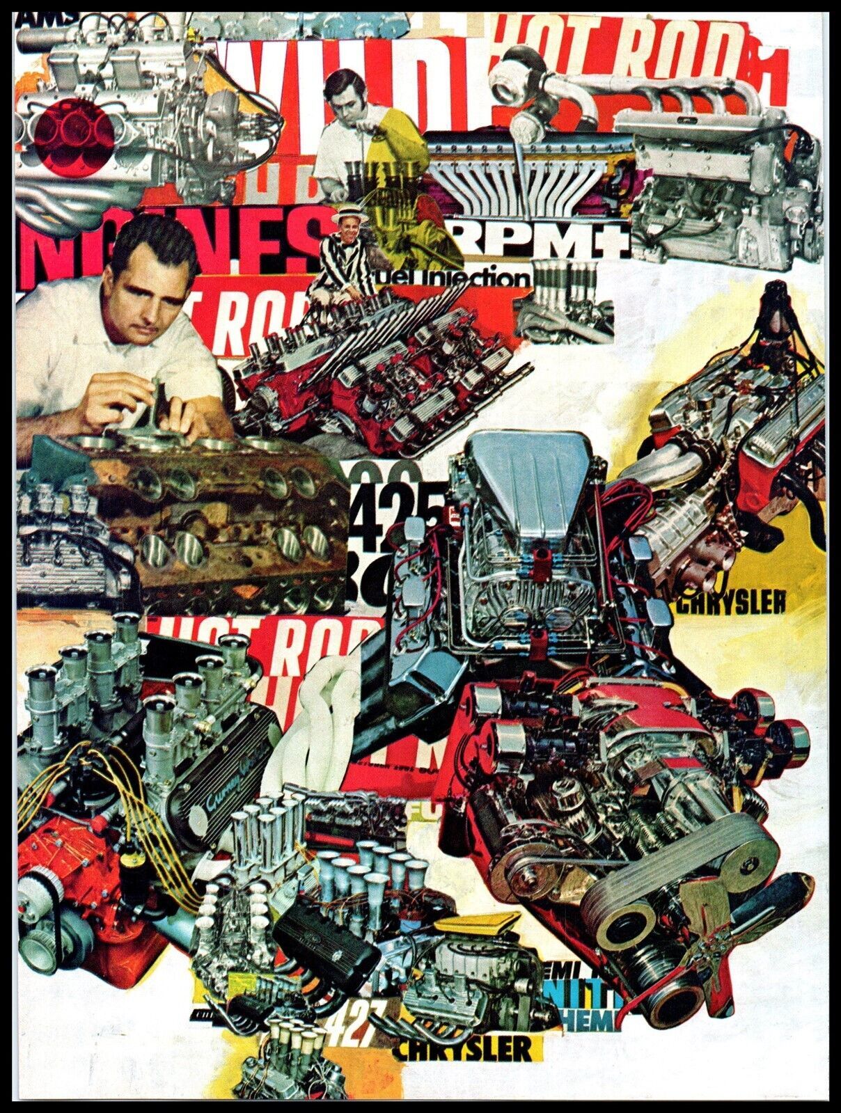 Primary image for 1973 HOT ROD Magazine Print - Collage of Racing Engines, Hemi, 425, 427, A5
