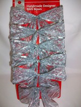 Set 6 Hand Made Silver Glitter Christmas Wired Mini Bows Wreath Mailbox Holiday - £11.93 GBP