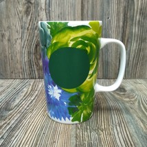 STARBUCKS Coffee Mug Cup Dot Collection 2014 Green Blue Floral Artwork 16 Oz - £14.51 GBP