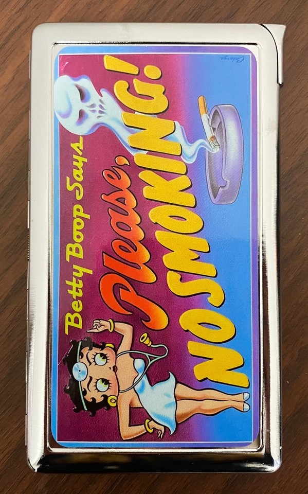 Betty Boop No Smoking 100&#39;s Size Cigarette Case with built in lighter Wa... - $23.71