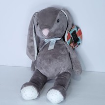 FAO Schwarz Bunny Rabbit Gray Stuffed Plush Baby Sewn Eyes Stars Lovey 17&quot; Tags - £27.68 GBP