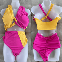 NEW SHEIN Fuschia Yellow Twist Front Bikini 4XL - $18.00