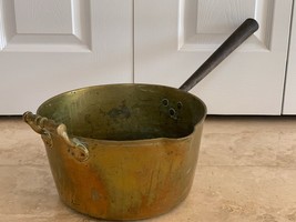 Massive Antique 24&quot; Brass Cookware Saucepan Pot Casserole Over 12 Pounds - £472.93 GBP