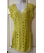 Women&#39;s Yellow Crochet Cover Up 100% Cotton Beachy Short Sleeve Size S/M... - $32.04 CAD