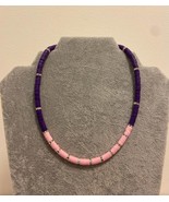 Heishi beaded necklace polymer disc pink purple handmade summer choker - £15.98 GBP