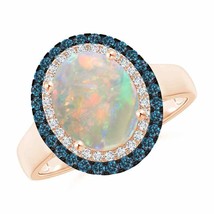 ANGARA Vintage Style Double Halo Oval Opal Ring for Women in 14K Solid Gold - £1,223.27 GBP