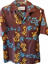 Pomare Vintage Men’s M Brown Floral Polyester SS Button Down Hawaiian Shirt - £46.72 GBP