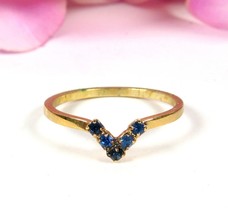 Vintage RHINESTONE RING Shades of BLUE In a V Front Enhancer Goldtone Si... - $18.80