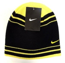 Nike Swoosh Black &amp; Yellow Knit Beanie Skull Cap Youth Boy&#39;s 8-20 NWT - £14.79 GBP